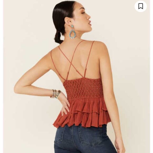 Free People Adella Cami NWT Winding Roads Rust Crochet Lace Peplum Ruffle XS - Picture 4 of 16